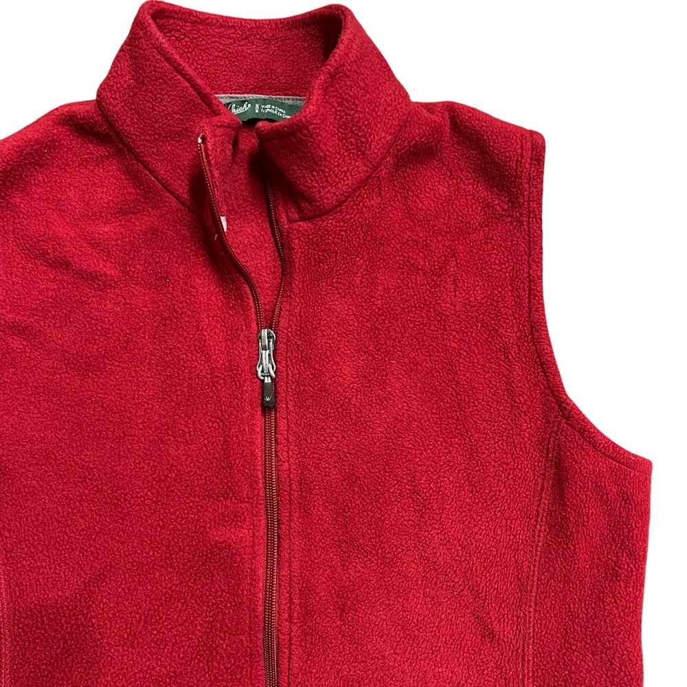 Woolrich Womens M Red Fleece Vest Full Zip Pockets Mock Neck Outdoor Layer